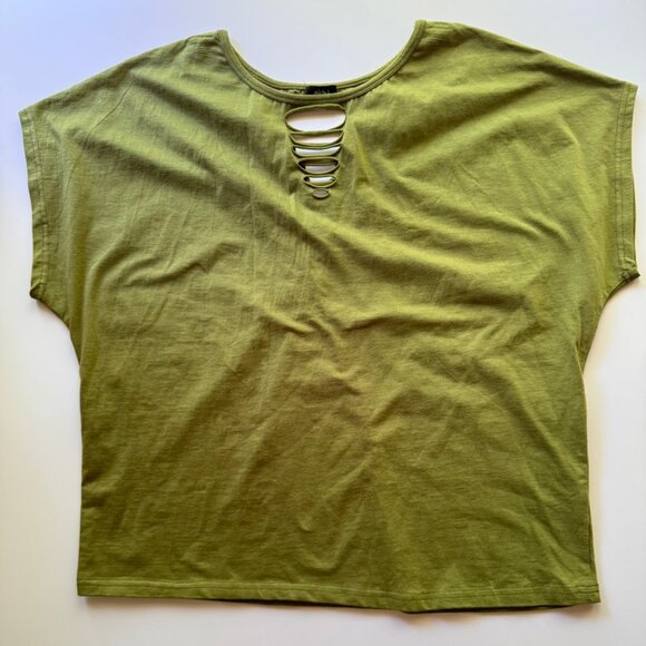 Mishu Green Maverick Top Knit Short Sleeve sz L - Picture 1 of 7